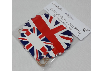 Easybake Union Jack Jam Pot Covers and Labels x 10 (includes: 10 x wax discs, 10 x cello discs and 20 x bands)
